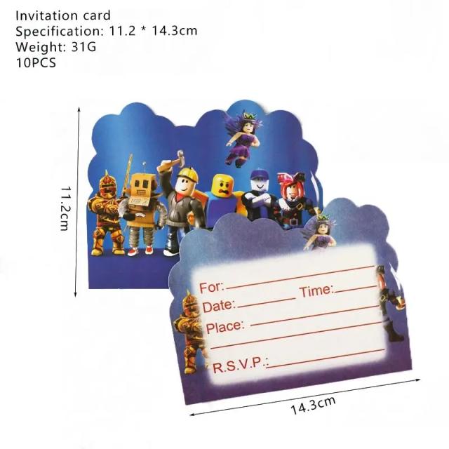 Cartões de Convite Roblox para Festa de Aniversário Infantil - Pack com 10 Peças de Decoração e Favores para Meninos