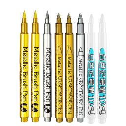 Canetas metálicas permanentes, ouro, prata, marcadores de pintura para arte, pintura rupestre, álbum de fotos DIY, artesanato, cerâmica, metal, 6pcs - Image 1