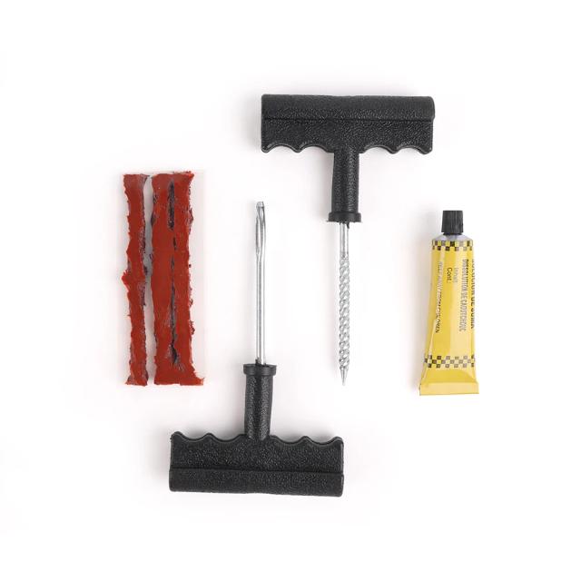 Kit Completo para Reparos de Pneus de Carro, Bicicleta e Motocicleta com Cola e Listras de Borracha