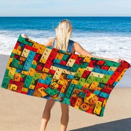 Toalha de praia colorida com padrão LEGO para diversão ao sol Adequado para toalhas, toalhas de banho, toalhas de praia - Image 3