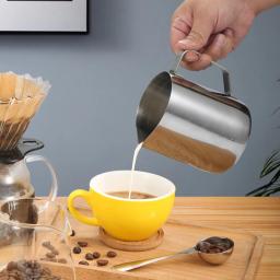 Novo aço inoxidável jarro de leite copo moda artesanato espumando jarro café expresso com escala latte arte jarro caneca de ferro recipiente - Image 5