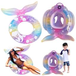 Mermaid cauda float piscina inflável, colorido natação círculo, tubos de praia, brinquedos para crianças, verão - Image 1