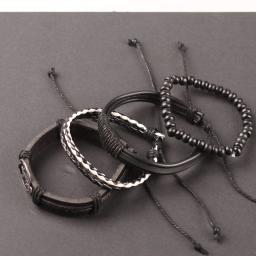 Bracelete de couro Tree of Life, acessórios masculinos para ligas, 4 combinações, miçangas de madeira, ornamento tecido à mão - Image 3