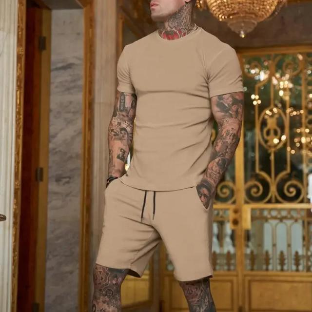 Conjunto Masculino de Camiseta de Manga Curta e Shorts de Treino para o Verão 2022 - Terno Esportivo Fitness 2 Peças