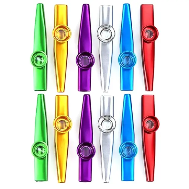 Flautas de Metal Kazoo em 6 Cores: Conjunto com 12 Peças para Complementar Violão, Cavaquinho, Violino e Piano