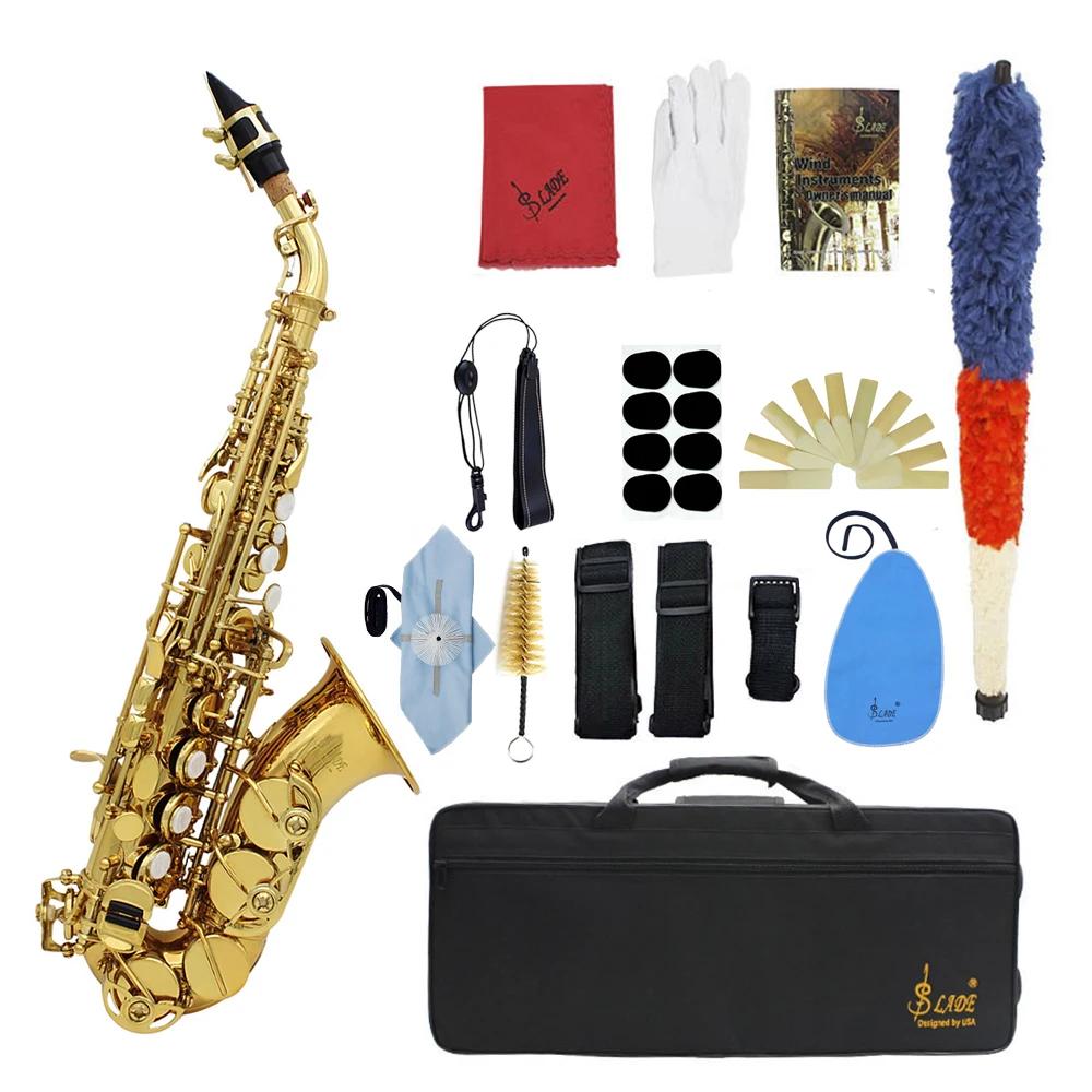 SLADE-Saxofone soprano de bronze com bocal e palhetas caso, saxofone Tom Bb, gravado floral, sopros instrumento peças e acessórios - Image 1