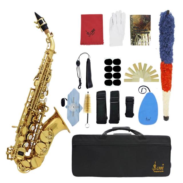Saxofone Soprano de Bronze SLADE com Bocal, Palhetas e Acessórios - Modelo Tom Bb com Gravação Floral