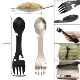 Multi-Funcional EDC kit prático para camping, ferramentas de sobrevivência ao ar livre, garfo, faca, colher, garrafa, abridor de latas, 5 em 1 - Image 2