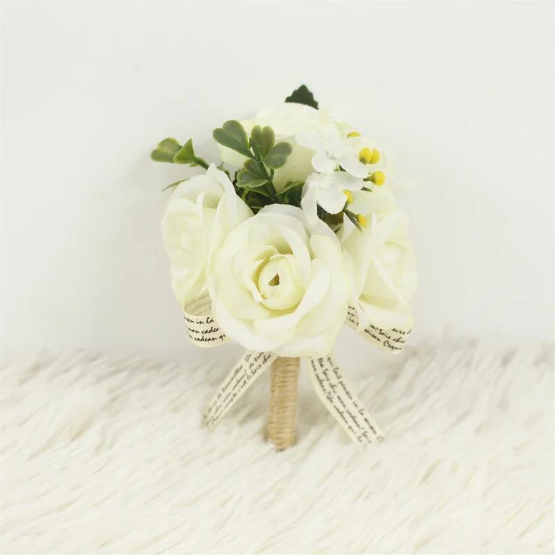 Meldel corsage, pulseira bufante para noivas e damas de honra, bracelete de bebê azul borgonha com flor rosa - Image 1