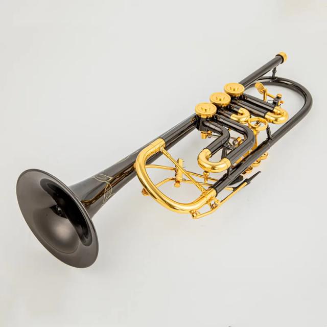 Trompete Bb Profissional Schagerl com Válvula Rotativa em Bronze Tipo B Plana - Instrumento Musical de Alta Qualidade