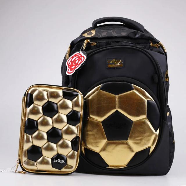 Mochila Dourada de Futebol para Estudantes do Ensino Primário - Estilo e Diversão com a Autêntica Linha Smiggle Australiana