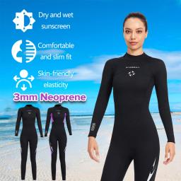 Fato de neoprene feminino, bodysuit completo, traje de mergulho com gola redonda, elástico, natação, surf, mergulho, caiaque, roupas esportivas, 3mm - Image 1