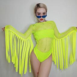 Verde borla macacão boate gogo dançarino palco hip hop roupas dj terno festival rave outfit clubwear dança desempenho - Image 1