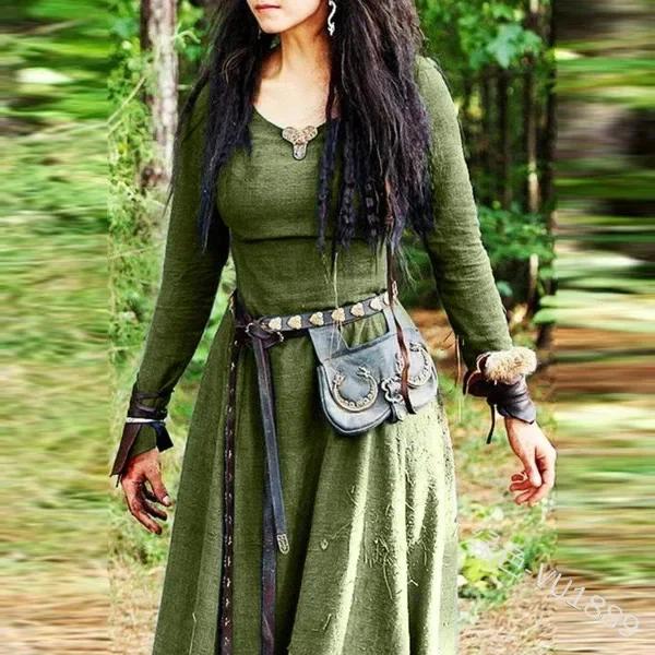 Vestido Medieval Feminino Manga Longa Maxi Robe Vintage