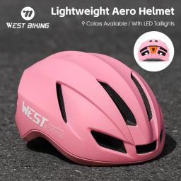 West Biking-Capacetes de ciclismo rosa leves integrados com luzes LED para casais, MTB, capacetes de segurança para bicicletas, femininos - Image 1