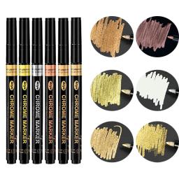 Metal de alto brilho cromado caneta marcador conjunto artesanal diy líquido oleoso toque-up tinta cor à prova dwaterproof água assinatura tinta caneta - Image 1