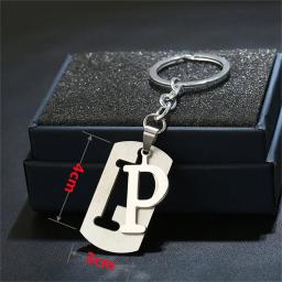 Pingente letra inicial em aço inoxidável com porta-chaves masculino, decoração de carteira, metal de dois andares, 26 letras, presente legal - Image 5