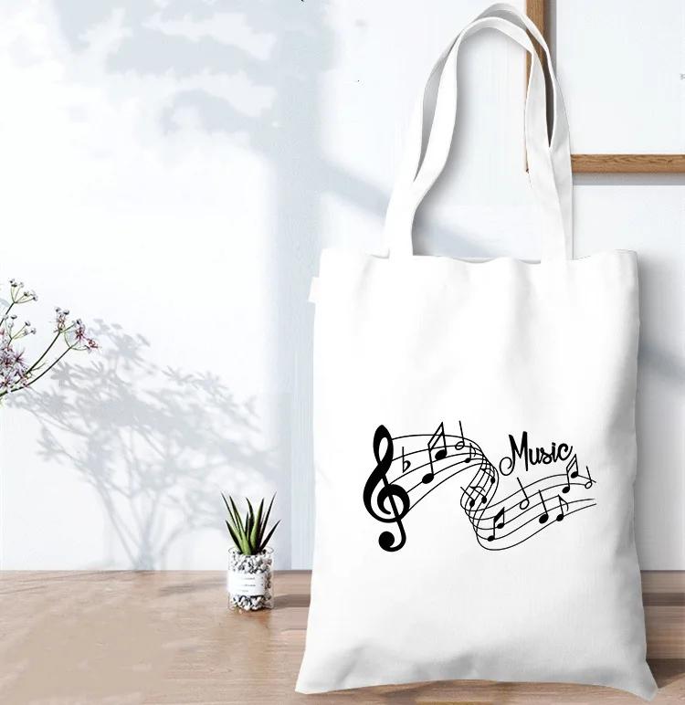 Saco de compras ecológico de impressão unilateral para mulheres, bolsa dobrável, portátil, conveniente sacola de armazenamento, geometria musical nota partitura - Image 1