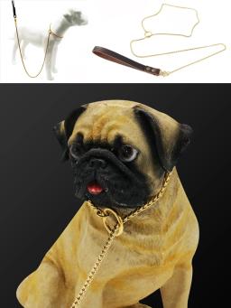 Deluxe Coleira para Cachorro e Conjunto de Cordão Corrente P de Metal para Cães de Estimação Pequenos Médios Grandes Arnês Treinamento Corrigindo Irritabilidade Prata Ouro Cintos de Aço Inoxidável Cabo de Couro Durável - Image 5