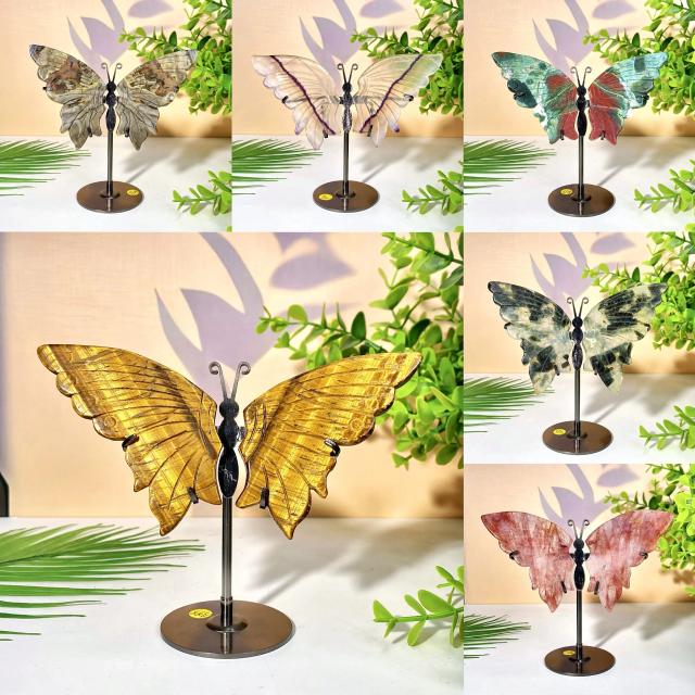 Conjunto de Cristal Borboleta Asa com Suporte - Decoração Elegante com Pedras Preciosas, Presente Ideal para Mulheres e Dia das Bruxas, Alta Qualidade, 1 Peça