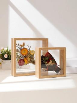 Porta-retrato de madeira transparente, flor seca Display Stand, arte decorativa em casa, moldura flutuante - Image 2
