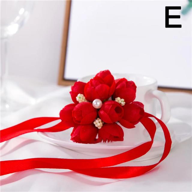 Pulseira de Pulso com Flores de Seda para Dama de Honra, Casamentos e Eventos Festivos