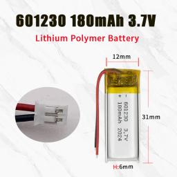 Bateria De Polímero De Lítio Para Bluetooth Headset, Ventilador De Mão, Baterias Recarregáveis, Tws Recorder, Novo, 180mAh, 601230, 3.7V - Image 1