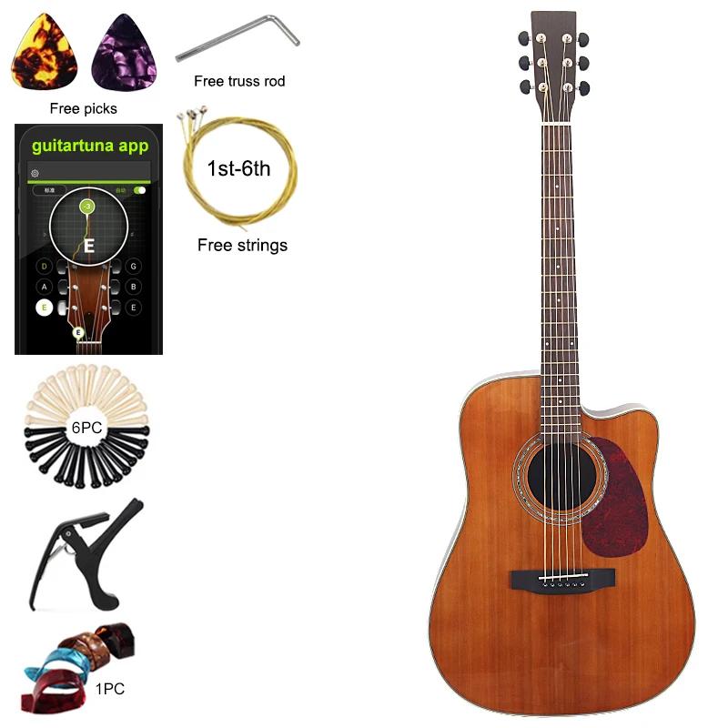 Violão Acústico Top de Cedro Vermelho Sólido, 6 Cordas, Instrumentos Musicais High Gloss, Bom Artesanato, 41 Polegada - Image 6