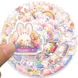 Cute Rainbow Bunny Cartoon Adesivos, Decalques estéticos para bicicleta Garrafa Suitcase Scrapbooking, Etiqueta do presente das crianças, 50Pcs - Image 3