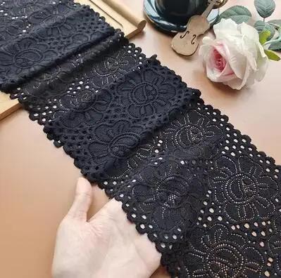 Padrão Flor Tecido Elástico Lace, Black Series, Fita, Guarnição do laço, DIY Artesanato, Tecidos Africanos, Qualidade, Largura, 1 m - Image 1
