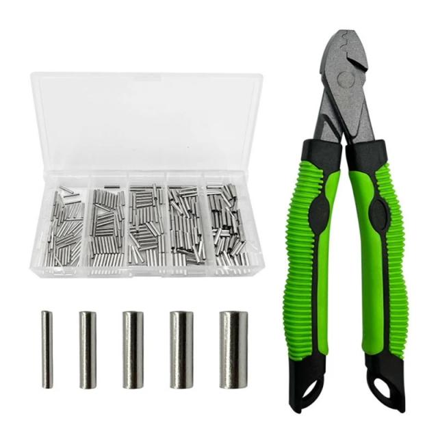 Kit de Ferramentas de Crimpagem para Pesca com Alicate, Corda e 5 Tamanhos de Mangas
