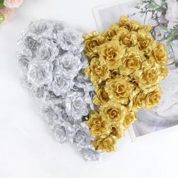 10/20/30pcs Prata & dourado Artificial Rose Seda Flor Cabeças Flores Decorativas Para O Casamento Home Party Decor Mini DIY Fake Flower - Image 4