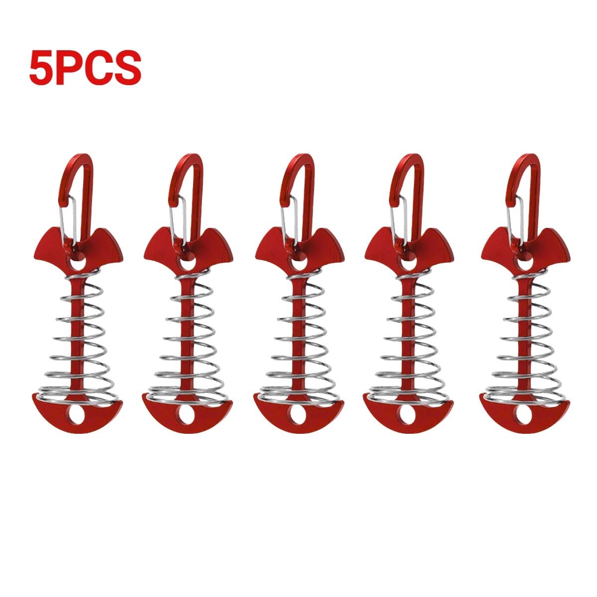 Primavera Fishbone Deck Pegs com Mosquetão, Estacas De Barraca, Âncora De Toldo, Fivela De Corda De Vento, Pregos Fixos, Ganchos De Acampamento, 5 10Pcs - Image 1