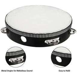 Dupla linha mão abalada pandeiro, branco Drum cabeça, Black Edge, madeira mão tambor, instrumento de percussão para KTV, festa, 4 ", 6", 8 ", 10" - Image 4
