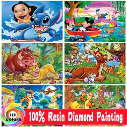 Disney-5D Lilo & Stitch Cartoon Diamond Kits De Pintura, Resina De Veludo Canva, Mickey Mouse, Mosaic Pictures, 120 Cor - Image 1