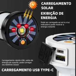 Lanterna solar recarregável para acampar, iluminação exterior, lanterna poderosa, suprimentos de equipamentos para barracas, lâmpada portátil - Image 4