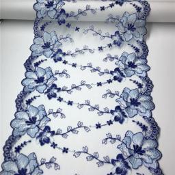 Azul floral bordado malha rendas guarnição diy artesanato acessórios vestido tecido azul flor bordado rendas para roupas agulha trabalho - Image 6