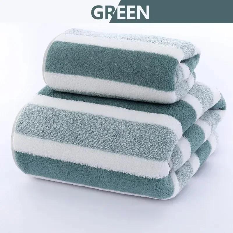 Conjunto De Toalha De Banho De Secagem Rápida, Toalha De Mão Macia, Toalhas Absorventes Para Banheiro, Padrão Listrado - Image 1