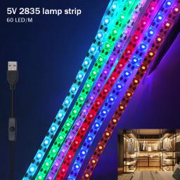 Fita de Iluminação, Lâmpada Decoração para Casa, Plano de TV, USB, DC 5V, 2835, 0,5 m, 1m, 2m, 3m, LED Strip Light com pilhas AA, 4m, 5m - Image 4