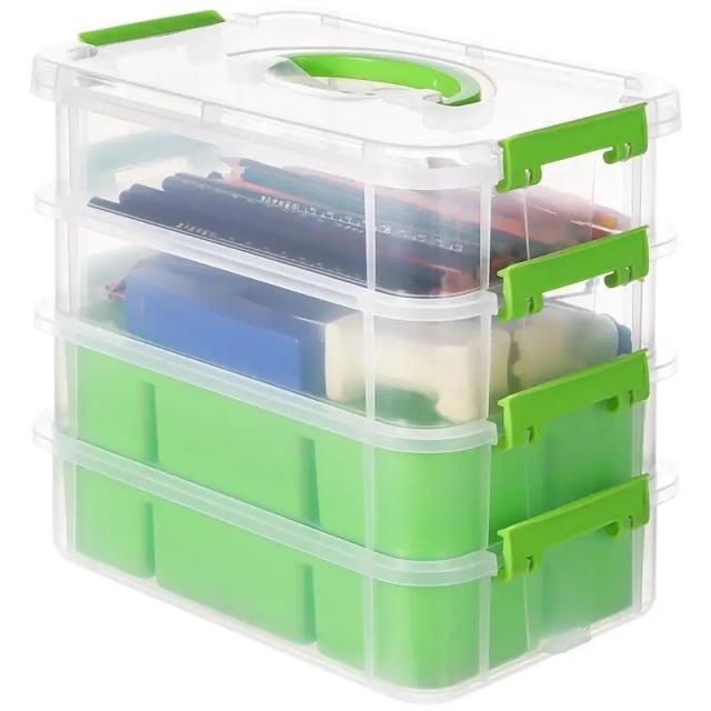 Caixa Organizadora de Plástico Transparente com 4 Camadas para Armazenamento de Miçangas e Materiais de Artesanato