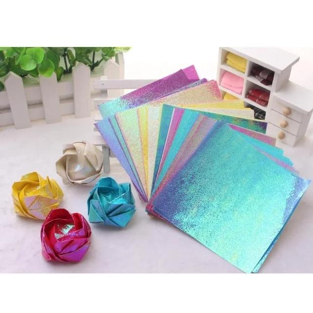 Papel Brilhante para Origami com 100 Peças: Quadrados Artesanais de 10cm com Brilho de Pássaros 