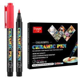 Conjunto de caneta marcador cerâmico assado no forno de alta temperatura, ponta escova extra macia, canetas de tinta acrílica, pedra rocha e madeira, 12 cores, 24 cores - Image 6