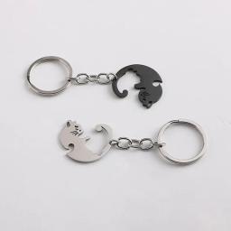 Portátil de aço inoxidável Keychain, Heart-Shaped Splicing Cat, Yin e Yang Cat Pingente, Colar Jóias, Item Pequeno - Image 1