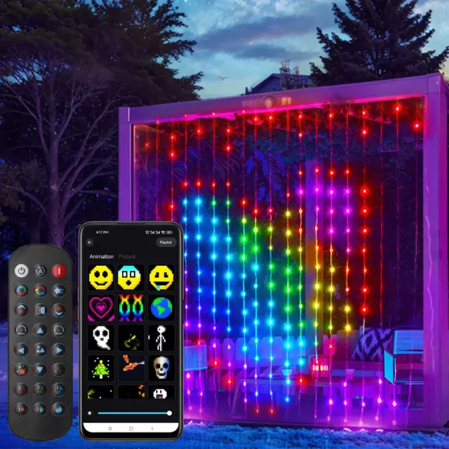 Cortina de Luzes LED Inteligente com Controle Remoto, Bluetooth e Customizações para Festas com 400 LEDs WS2812B