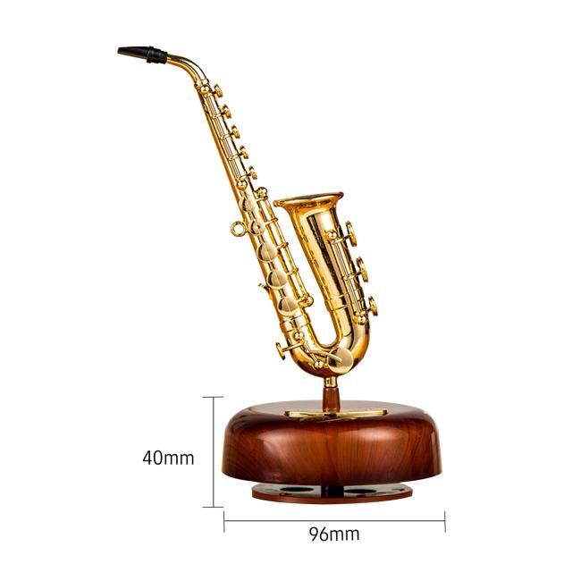 Caixa de Música Clássica de Saxofone com Base Giratória e Réplica em Miniatura do Instrumento de Sopro