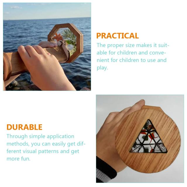 Kit Caleidoscópio de Madeira Rotativo Educacional para Crianças 20cm