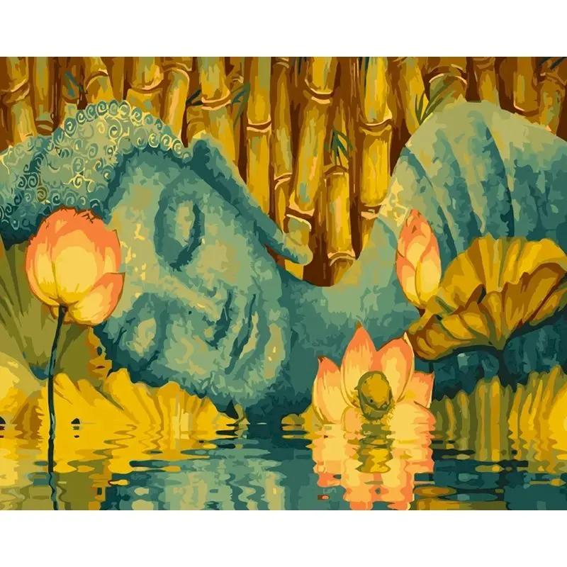 GATYZTORY-Kit de Pintura a Óleo para Adultos, Pintura Flower, Buda Artesanato, Colorir com Números, Home Decors - Image 1
