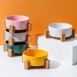 Pet Food e tigelas de água com suporte de madeira, sem derramamento, alimentador grande, prato para cães e gatos - Image 2