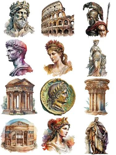 Pacote com 12 Adesivos Vintage Antigo de Roma para Artesanato e Scrapbooking Decorativo