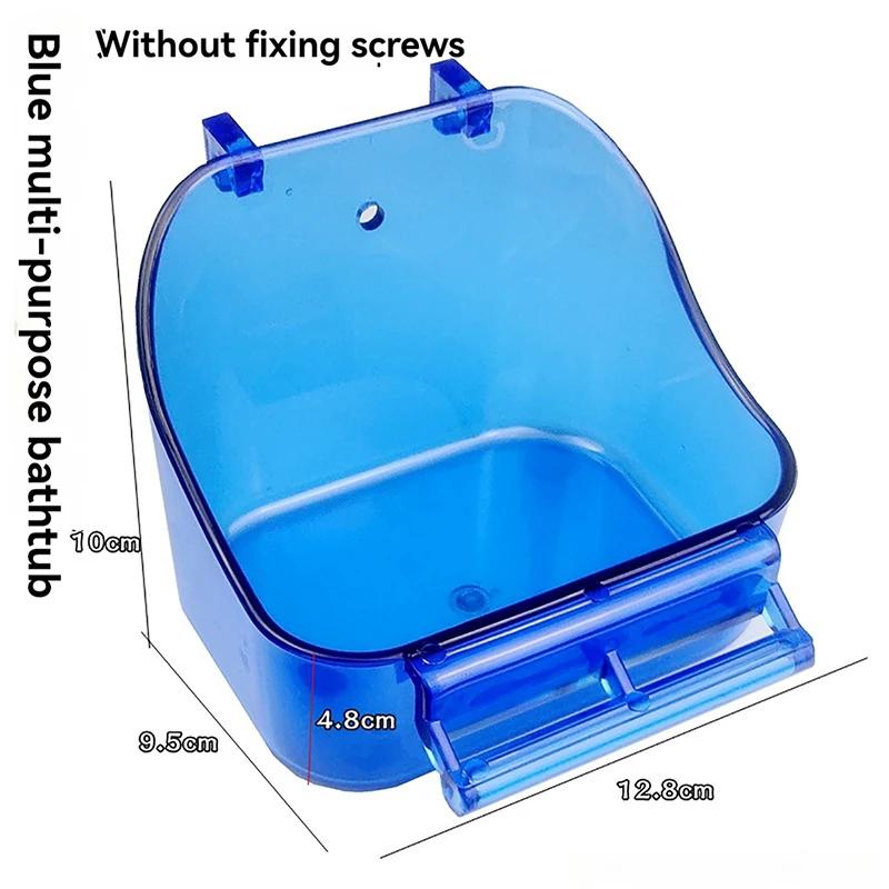 Alimentador de pássaros de plástico durável e banho, design fácil de limpar com poleiro para papagaios, pássaros pequenos, azul, claro, versátil, 1 pc - Image 1